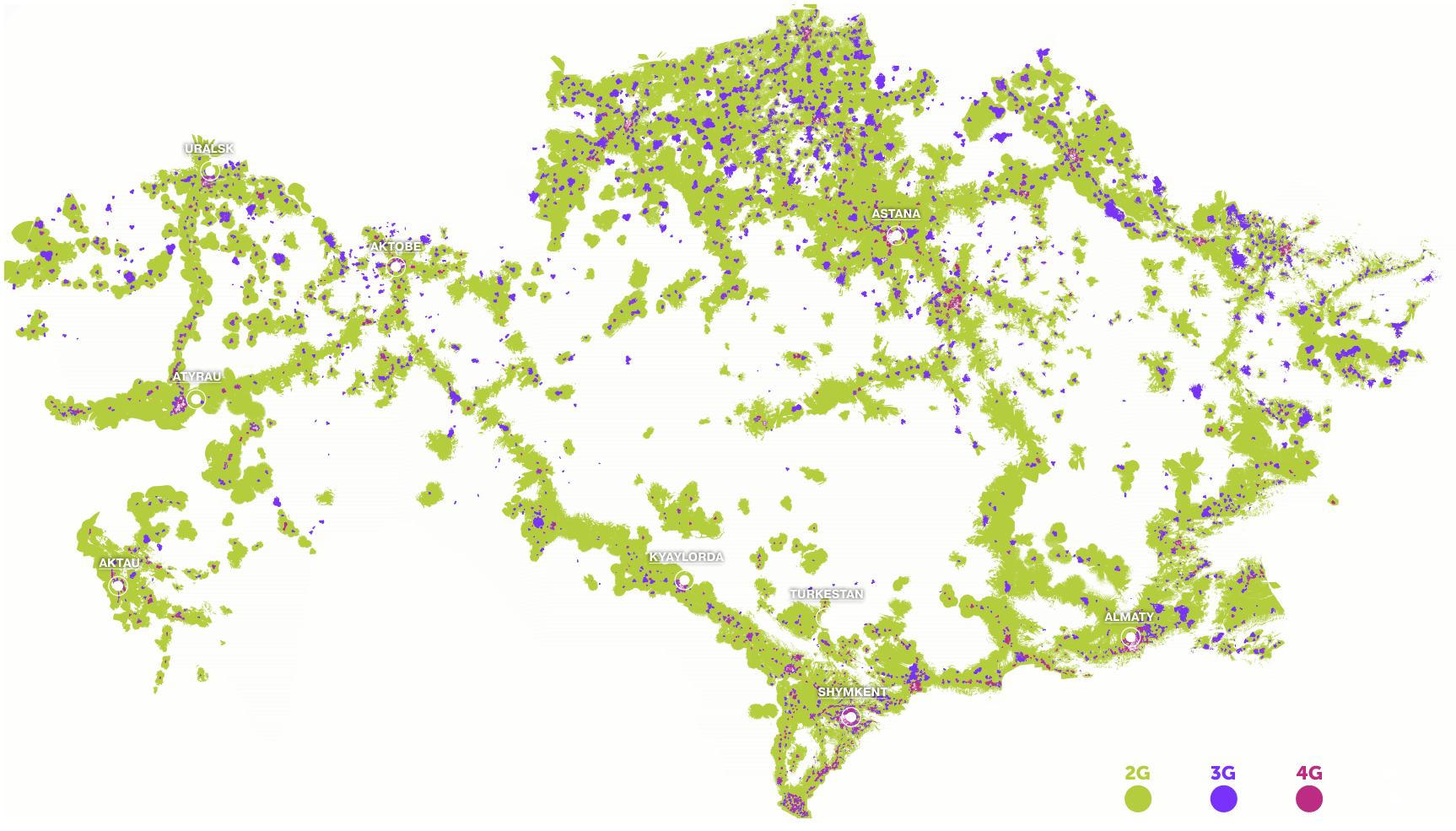 Kcell Mobile Network Coverage Map across Kazakhstan  as of 31 December 2024